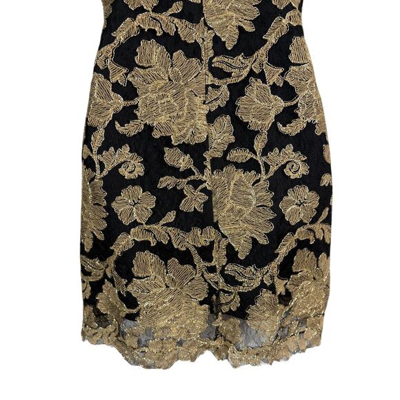 Tadashi Shoji Sabi Dress Black Gold Formal Floral Peony Bodycon Modest Neck 6 - Picture 9 of 10